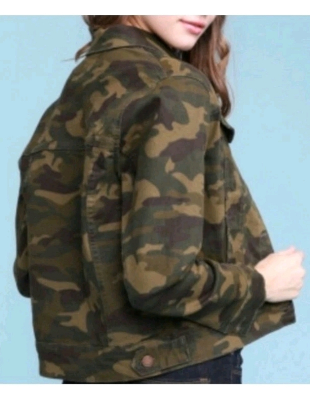 NWT Judy Blue Army Core Granola Girl Green Camo Denim Jacket Size S